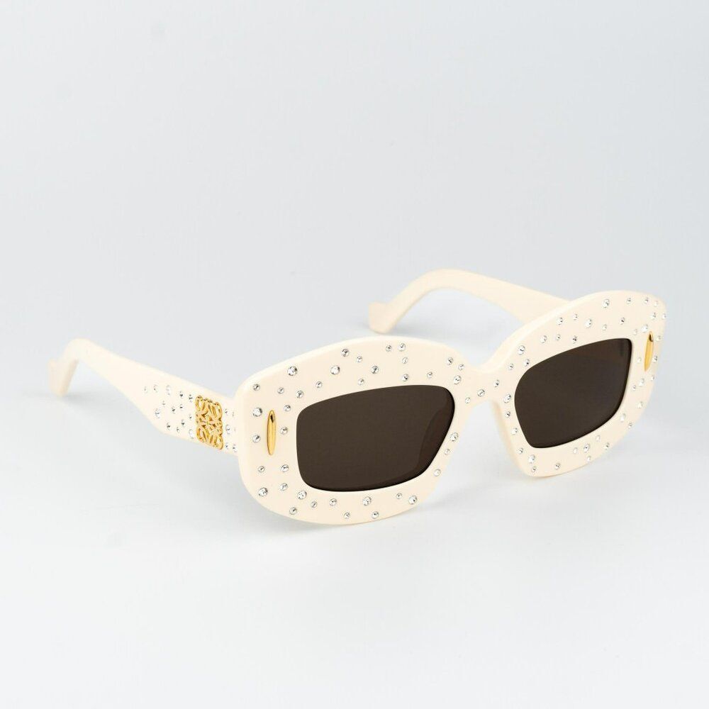 Loewe ANAGRAM Men Sunglasses Crystal Studs Ivory Brown Rectangle LW4114IS 25E